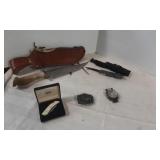 Knives, buckle, compass