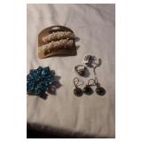 Tiger eye jewelry, blue broach, hair barretts