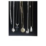 Six necklaces,cross, pearl, reindeer and more