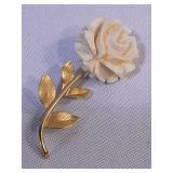 Vintage Gold Filled Celluloid Rose Brooch Pin
