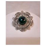 Sterling Filgree Mandala Brooch with Malachite