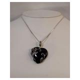 Black Onyx Heart on Sterling Silver Chain