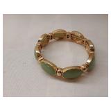 Signed Monet Jade-Like & Gold Tone Bracelet