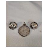 Sterling Monogramed Earring & Pendant Set