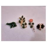 Vintage Carved Coral & Jade Brooches & More