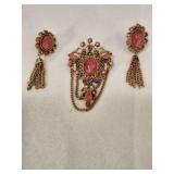 Signed Florenza Brooch with Matching Earrings