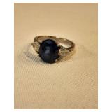 Sterling Silver Oval Sapphire Ring