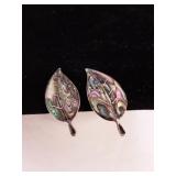Vintage Abalone Shell Siver Leaf Earrings