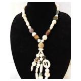 Retro Carved Bone & Natural Stone Necklace