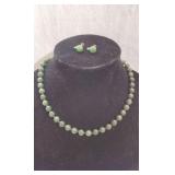 Vintage Green Jade Necklace & 18k Earring Set
