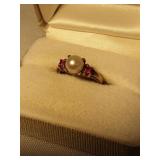 Henly 10k Gold Pearl with Ruby Stones Ring