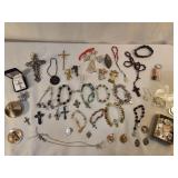 Lot of Religious Jewelry, Pins, Medallions, & More
