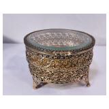 Vintage Brass Beveled Glass Jewelry Box