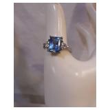 Sterling Silver Princess Cut Blue Topaz Ring