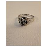 Sterling Black & White Crystal Cluster Ring