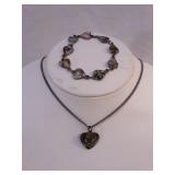 Abalone Shell Silver Heart Bracelet &