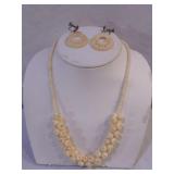 Vintage Carved Bone Necklace & Earrings
