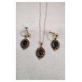 14k Gold Jade Necklace & Earring Set