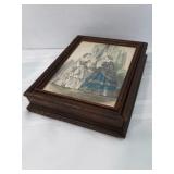 Wooden Antique Jewelry Box with Litho