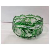 Boho Emerald Green Cut to Clear Crystal Bowl