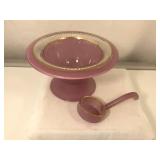 Pink Depression Glass Condiment Dish & Ladle Set