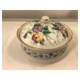 Vintage Porcelain Pansy Pattern Round Trinket Box