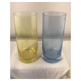 Six Cornflower Blue & Canary Highball Glasses