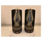 Two Vintage Toleware Oil Lamp Wall Sconces