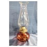 Cranberry Tint Blown Glass Oil Lamp