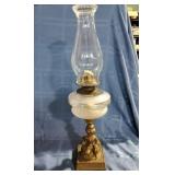 Figural Girl & Dog Oil Lamp