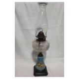 Reverse Painted Scenic Oil Lamp