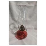 Cranberry Tint Blown Glass Oil Lamp