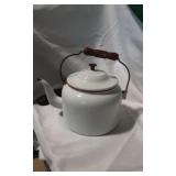 Antique White Porcelain Enamel Tea Kettle