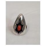 Navajo Teardrop Sterling Ring with Coral Stone