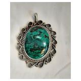 Large Sterling Pendant with Oval Malachite Stone