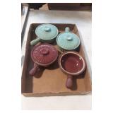 USA Pottery Covered Soup Crocks