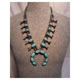 Navajo Squash Blossom Sterling Turquoise Necklace