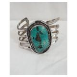 Navajo Sterling Cuff Bracelet with Turquoise Stone