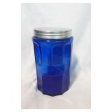 Cobalt Glass Canister with Metal Lid.