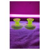 Vintage Uranium Glass Candlestick Holders