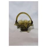Vintage Avacado Green Swirled Glass Basket