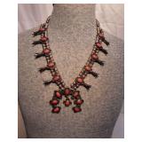 Navajo Sterling Squash Blossom Coral Necklace