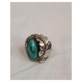Navajo Sterling Feather Ring with Turquoise Stone