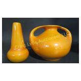 2 Weller Orange lustre vases