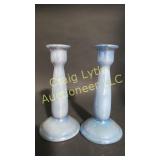 Weller Lustre candle sticks - in Lustre blue