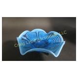 Blue art glass dish