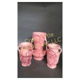 3 piece Pink Brush pottery