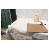 Vintage Grain Bag, Water Bag and Spool of Twine.