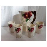 Vintage 3D Apple Pitcher and Juice Glass Set