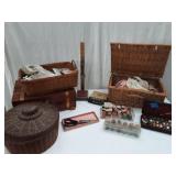 Antique Sewing Baskets, Cedar Box, & Contents